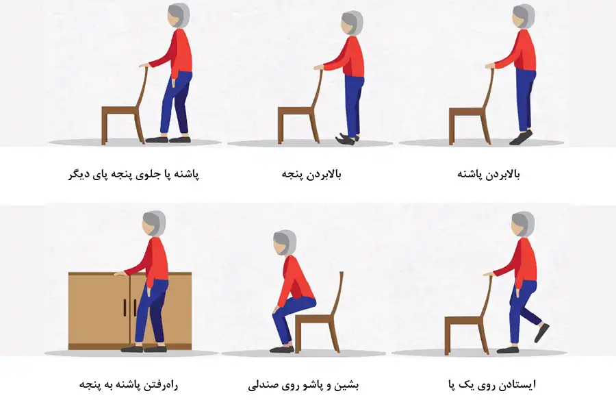 نمونهای از حرکات اصلاحی برای افزایش تعادل سالمندان